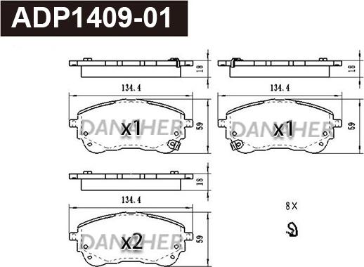 Danaher ADP1409-01 - Kit de plaquettes de frein, frein à disque cwaw.fr