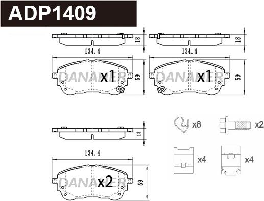 Danaher ADP1409 - Kit de plaquettes de frein, frein à disque cwaw.fr