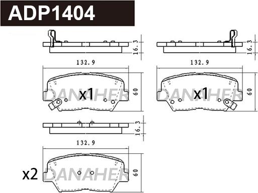 Danaher ADP1404 - Kit de plaquettes de frein, frein à disque cwaw.fr