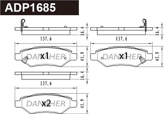 Danaher ADP1685 - Kit de plaquettes de frein, frein à disque cwaw.fr