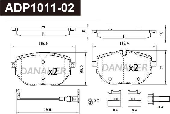 Danaher ADP1011-02 - Kit de plaquettes de frein, frein à disque cwaw.fr