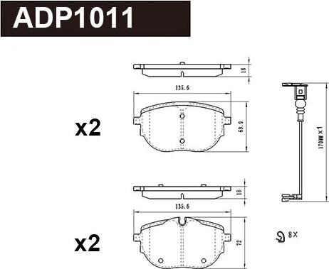 Danaher ADP1011 - Kit de plaquettes de frein, frein à disque cwaw.fr