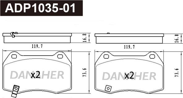 Danaher ADP1035-01 - Kit de plaquettes de frein, frein à disque cwaw.fr