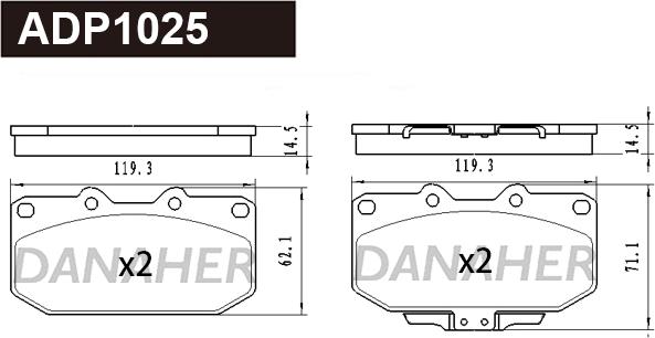 Danaher ADP1025 - Kit de plaquettes de frein, frein à disque cwaw.fr