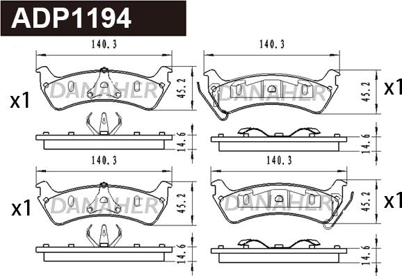 Danaher ADP1194 - Kit de plaquettes de frein, frein à disque cwaw.fr