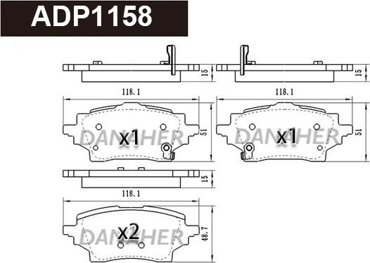 Danaher ADP1158 - Kit de plaquettes de frein, frein à disque cwaw.fr