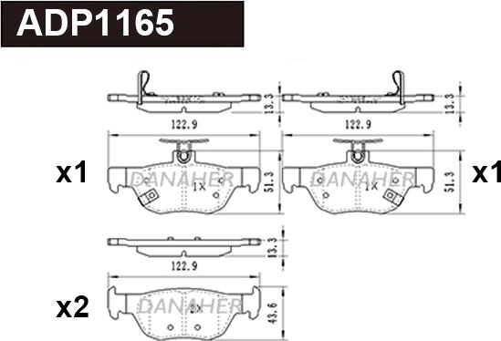 Danaher ADP1165 - Kit de plaquettes de frein, frein à disque cwaw.fr