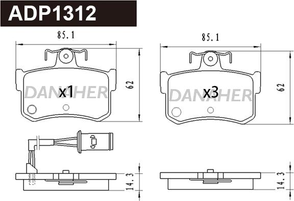 Danaher ADP1312 - Kit de plaquettes de frein, frein à disque cwaw.fr