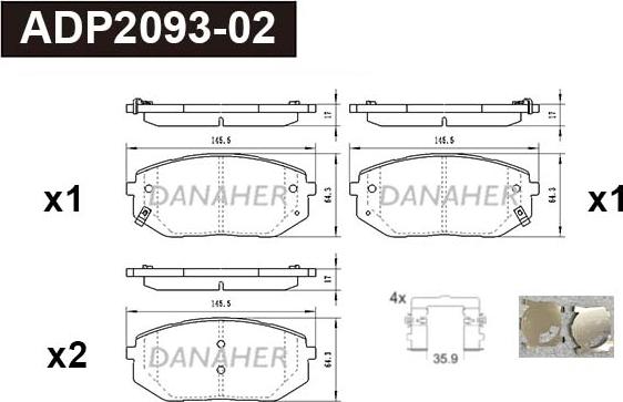 Danaher ADP2093-02 - Kit de plaquettes de frein, frein à disque cwaw.fr