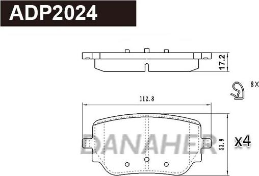 Danaher ADP2024 - Kit de plaquettes de frein, frein à disque cwaw.fr