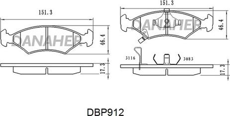 Danaher DBP912 - Kit de plaquettes de frein, frein à disque cwaw.fr