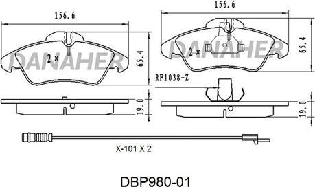 Danaher DBP980-01 - Kit de plaquettes de frein, frein à disque cwaw.fr