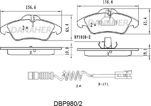 Danaher DBP980/2 - Kit de plaquettes de frein, frein à disque cwaw.fr