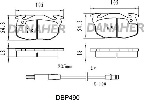 Danaher DBP490 - Kit de plaquettes de frein, frein à disque cwaw.fr