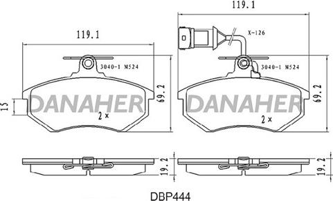 Danaher DBP444 - Kit de plaquettes de frein, frein à disque cwaw.fr