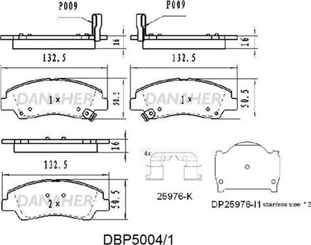 Danaher DBP5004/1 - Kit de plaquettes de frein, frein à disque cwaw.fr