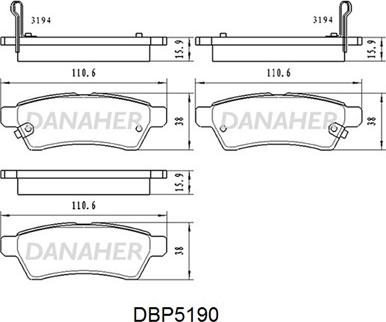 Danaher DBP5190 - Kit de plaquettes de frein, frein à disque cwaw.fr