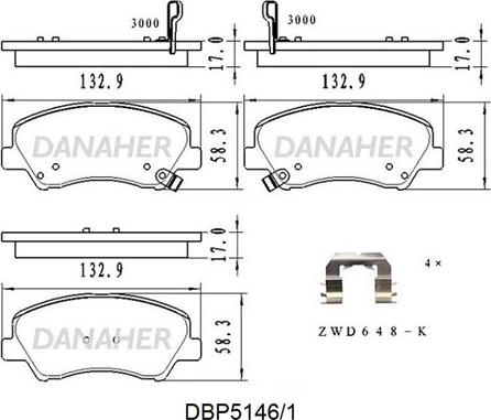 Danaher DBP5146/1 - Kit de plaquettes de frein, frein à disque cwaw.fr