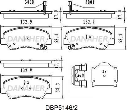 Danaher DBP5146/2 - Kit de plaquettes de frein, frein à disque cwaw.fr