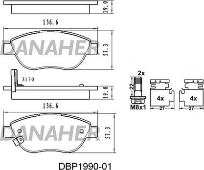 Danaher DBP1990-01 - Kit de plaquettes de frein, frein à disque cwaw.fr