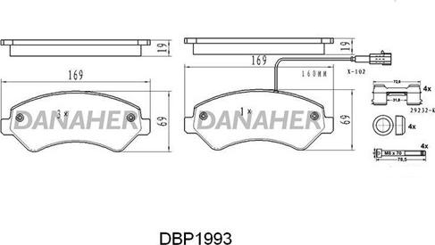 Danaher DBP1993 - Kit de plaquettes de frein, frein à disque cwaw.fr