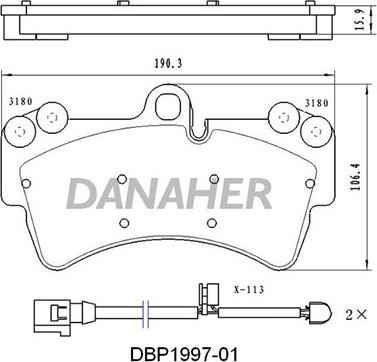 Danaher DBP1997-01 - Kit de plaquettes de frein, frein à disque cwaw.fr