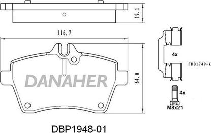 Danaher DBP1948-01 - Kit de plaquettes de frein, frein à disque cwaw.fr