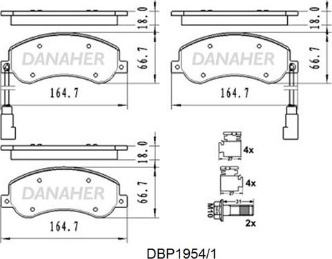 Danaher DBP1954/1 - Kit de plaquettes de frein, frein à disque cwaw.fr