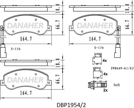 Danaher DBP1954/2 - Kit de plaquettes de frein, frein à disque cwaw.fr