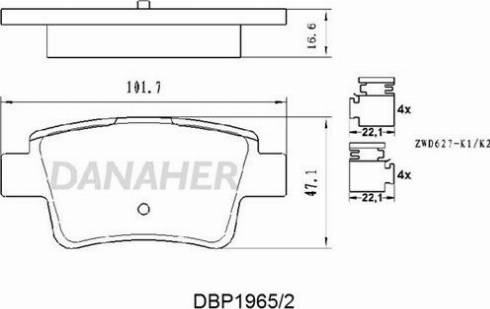 Danaher DBP1965/2 - Kit de plaquettes de frein, frein à disque cwaw.fr