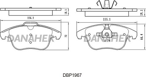 Danaher DBP1967 - Kit de plaquettes de frein, frein à disque cwaw.fr