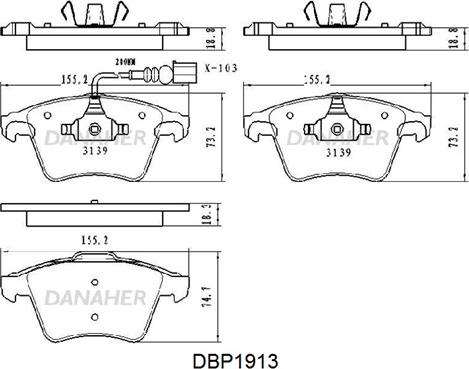 Danaher DBP1913 - Kit de plaquettes de frein, frein à disque cwaw.fr