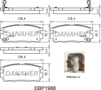 Danaher DBP1988 - Kit de plaquettes de frein, frein à disque cwaw.fr