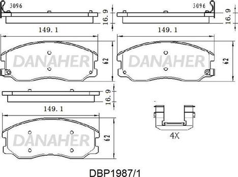 Danaher DBP1987/1 - Kit de plaquettes de frein, frein à disque cwaw.fr