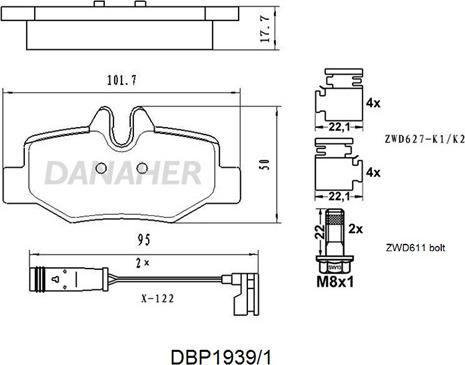 Danaher DBP1939/1 - Kit de plaquettes de frein, frein à disque cwaw.fr