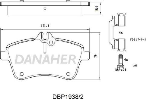 Danaher DBP1938/2 - Kit de plaquettes de frein, frein à disque cwaw.fr