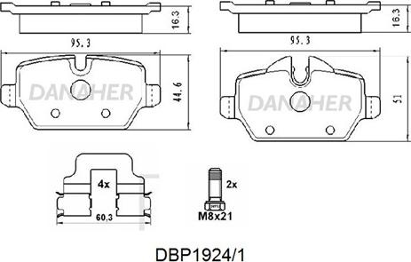 Danaher DBP1924/1 - Kit de plaquettes de frein, frein à disque cwaw.fr