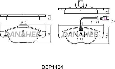 Danaher DBP1404 - Kit de plaquettes de frein, frein à disque cwaw.fr