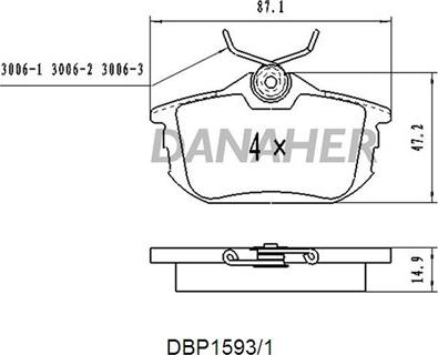 Danaher DBP1593/1 - Kit de plaquettes de frein, frein à disque cwaw.fr