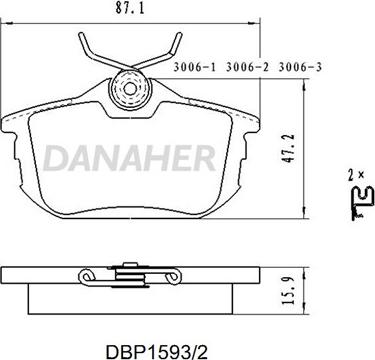 Danaher DBP1593/2 - Kit de plaquettes de frein, frein à disque cwaw.fr