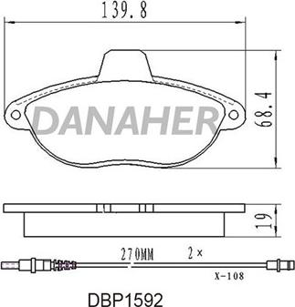 Danaher DBP1592 - Kit de plaquettes de frein, frein à disque cwaw.fr