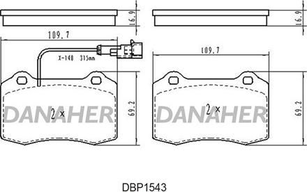 Danaher DBP1543 - Kit de plaquettes de frein, frein à disque cwaw.fr