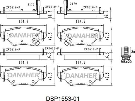 Danaher DBP1553-01 - Kit de plaquettes de frein, frein à disque cwaw.fr