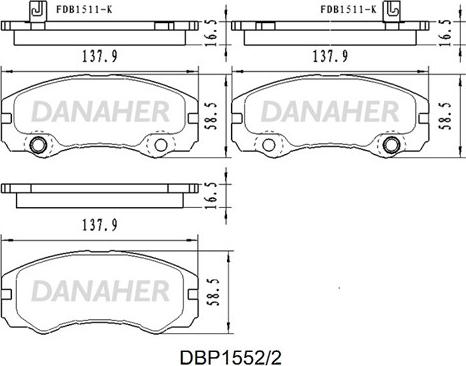 Danaher DBP1552/2 - Kit de plaquettes de frein, frein à disque cwaw.fr