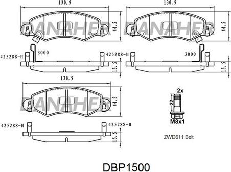 Danaher DBP1500 - Kit de plaquettes de frein, frein à disque cwaw.fr