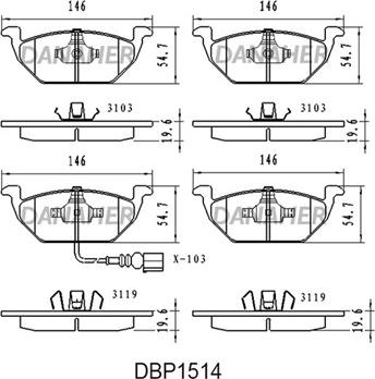 Danaher DBP1514 - Kit de plaquettes de frein, frein à disque cwaw.fr