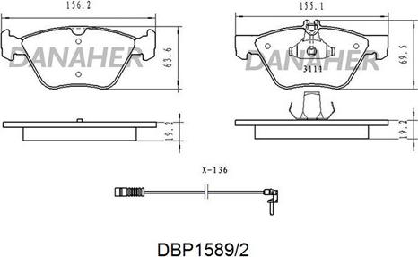 Danaher DBP1589/2 - Kit de plaquettes de frein, frein à disque cwaw.fr