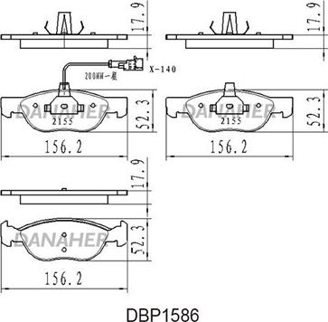 Danaher DBP1586 - Kit de plaquettes de frein, frein à disque cwaw.fr