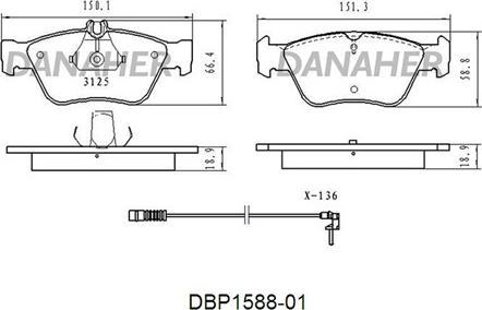 Danaher DBP1588-01 - Kit de plaquettes de frein, frein à disque cwaw.fr