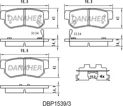 Danaher DBP1539/3 - Kit de plaquettes de frein, frein à disque cwaw.fr